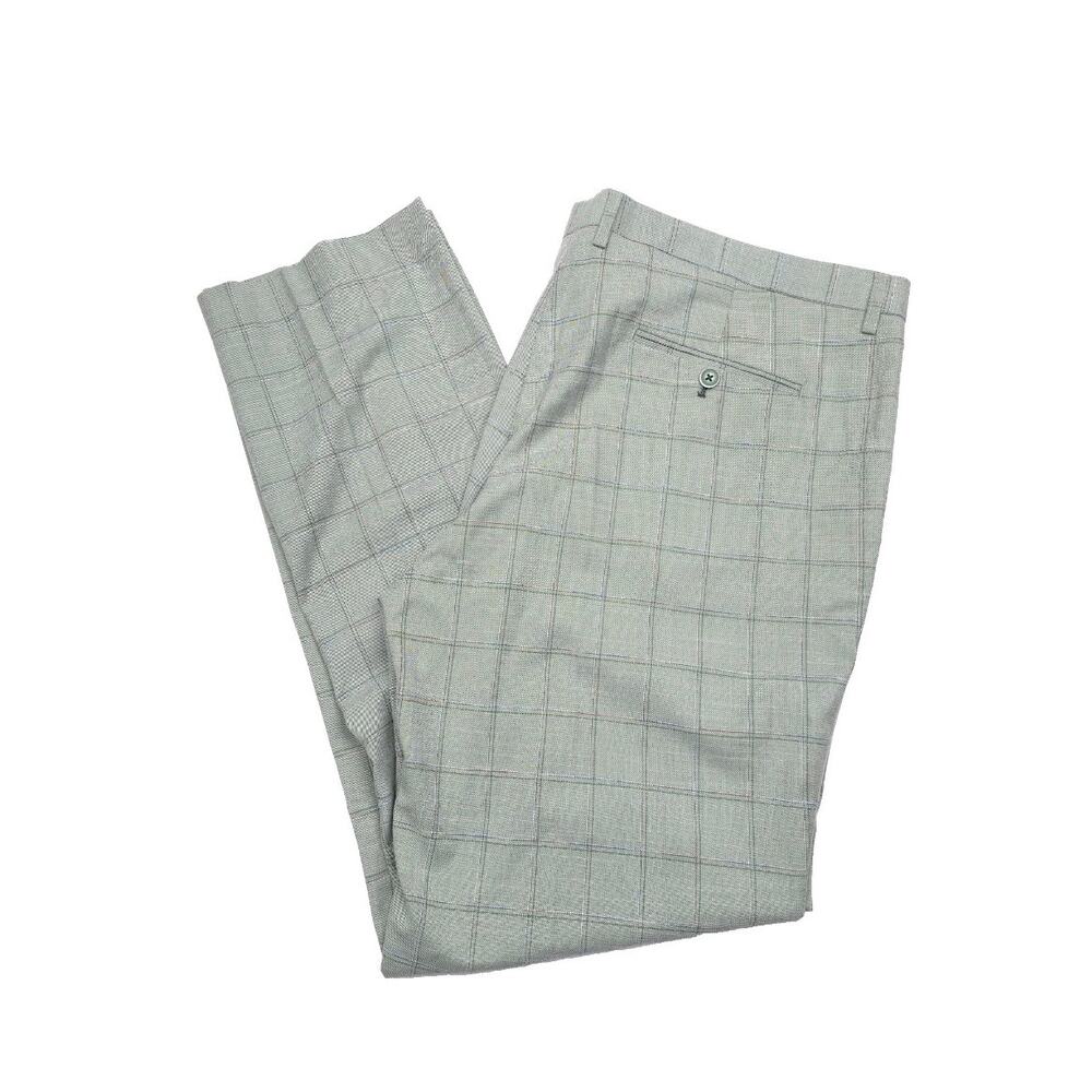 Paisley & Gray Downing Suit Pants Light Green Plaid Golf W38x32L Slim Modern Fit